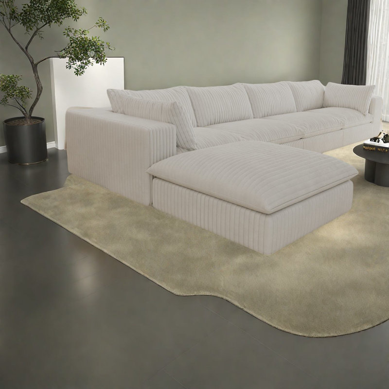 Canapé Cloud, tissu velours côtelé blanc, design moderne pour plusieurs pièces