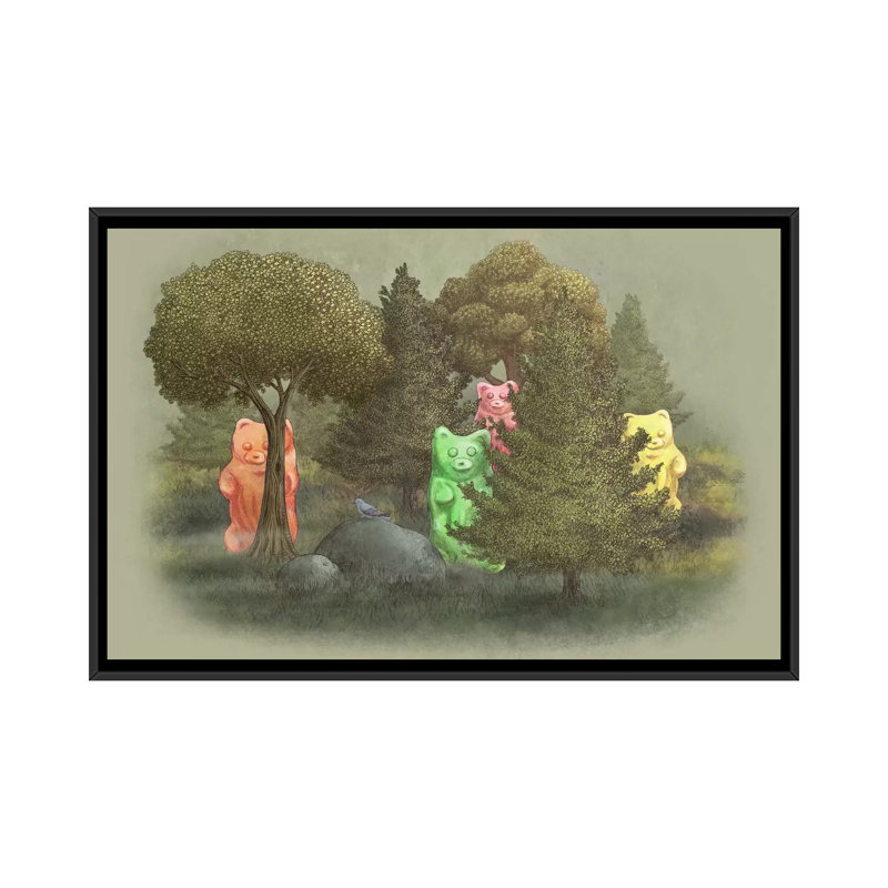 «Wild Jelly Bears», reproduction sur toile tendue, H 32 po x l 48 po x P 1,5 po, Toile avec cadre noir, Pas de tapis