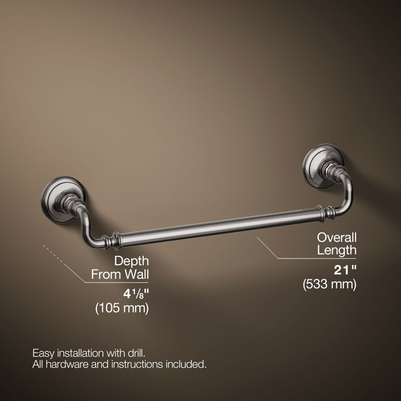 Artifacts® Wall Mounted Towel Bar, Vibrant Titanium, 3" H x 21" W x 3.5" D