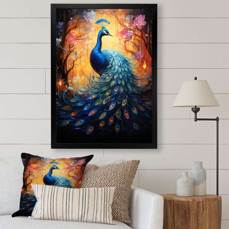 Impression sur toile Kazushige Blue Peacock Luminous, Cadre photo noir, H 40 po x l 30 po x P 1,5 po