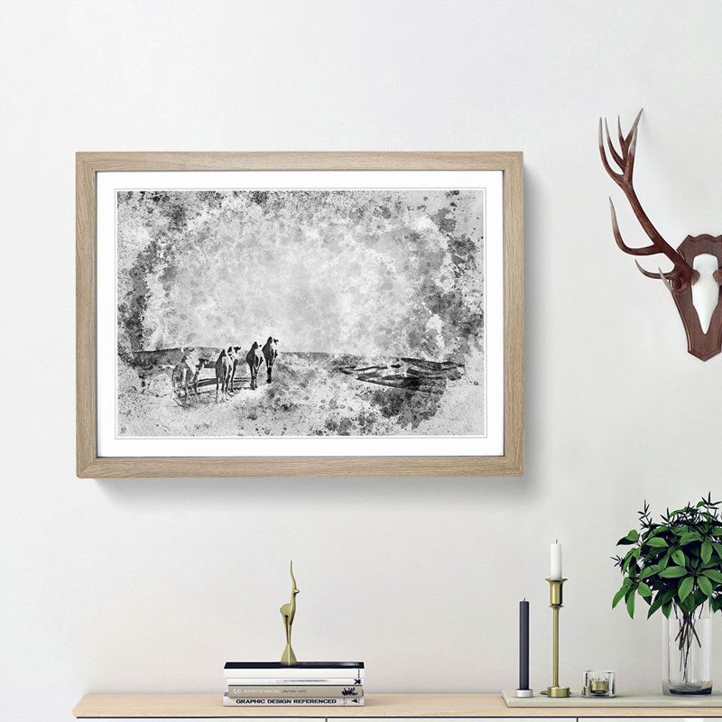 Camels on the Move in Abstract - Picture Frame Painting Print, 36cm H x 48cm W x 2cm D, Oak Framed