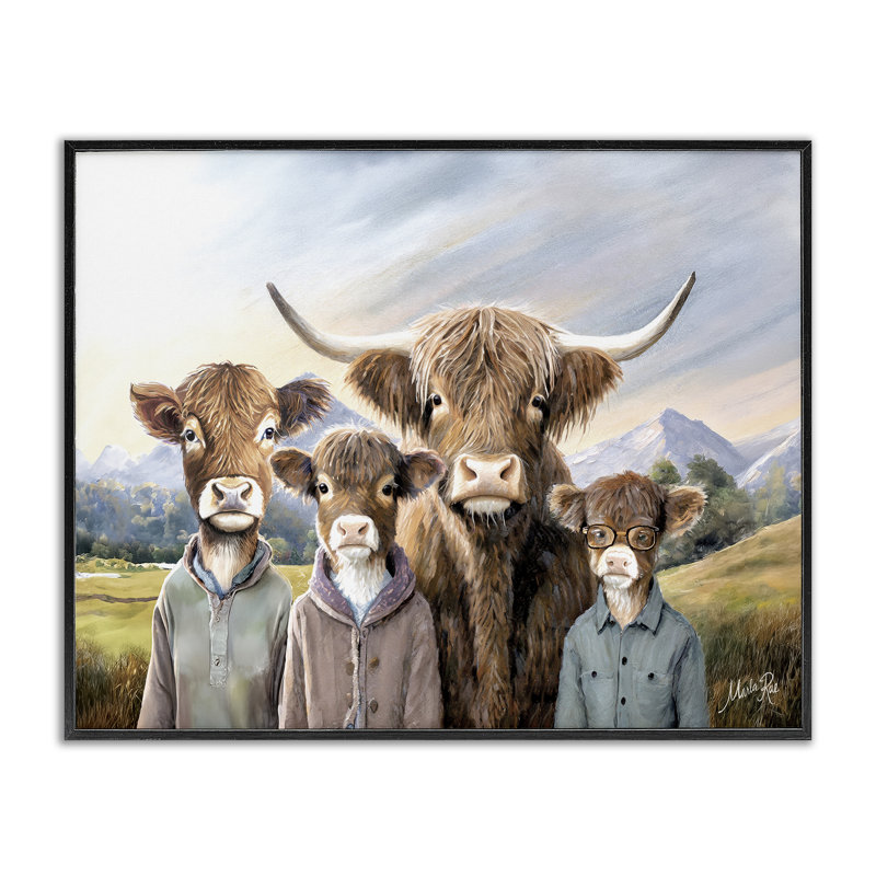 Portrait de famille de bovins, estampe numérique par Marla Rae, H 24 po x l 30 po, Giclée encadrée noir minuit