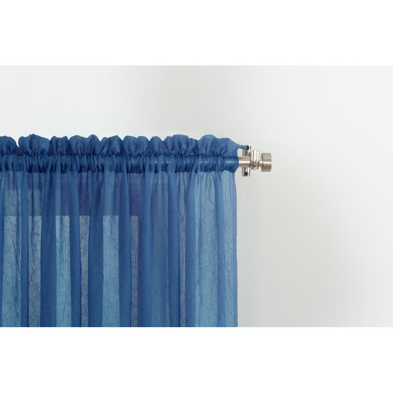 Mardis Beaded Tassels Crushed Sheer Voile Ascot Window Valance, Blue