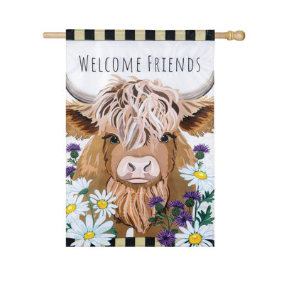 Highland Cow Welcome Friends Applique drapeau de maison