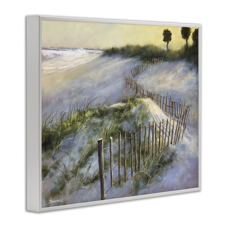 «Coastal Vibe Sea Dunes», art numérique par David Swanagin, H 11 po x l 14 po, Estampe numérique encadrée blanc bord de mer