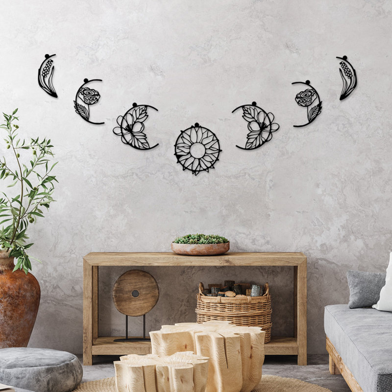 Élégante décoration murale en métal noir (7 pièces) | Fabrication 100% métal, épaisseur: 0,06 po | Tailles: 9,8 po x 10,6 po, 9,1 po x 10,6 po, 5,9 po x 9,1 po, 3,9 po x 9,1 po | Parfait pour le salon, la chambre à coucher et le bureau