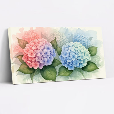 Hydrangea, aquarelle florale, reproduction d'art sur toile tendue sur toile, ensemble de 1