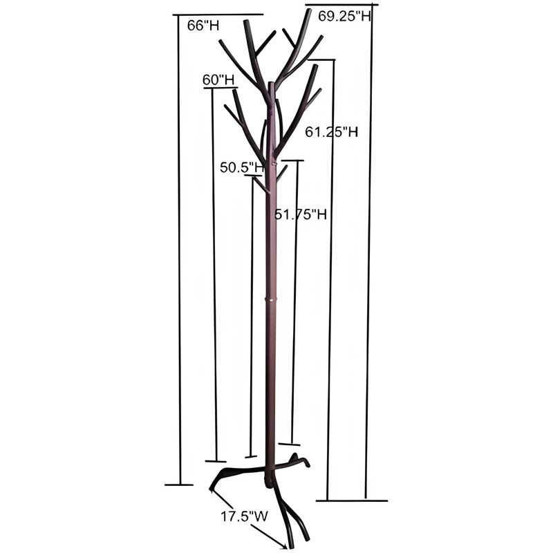 Freestanding Metal Hall Tree  Coat & Hat Rack with Branches, Bronze