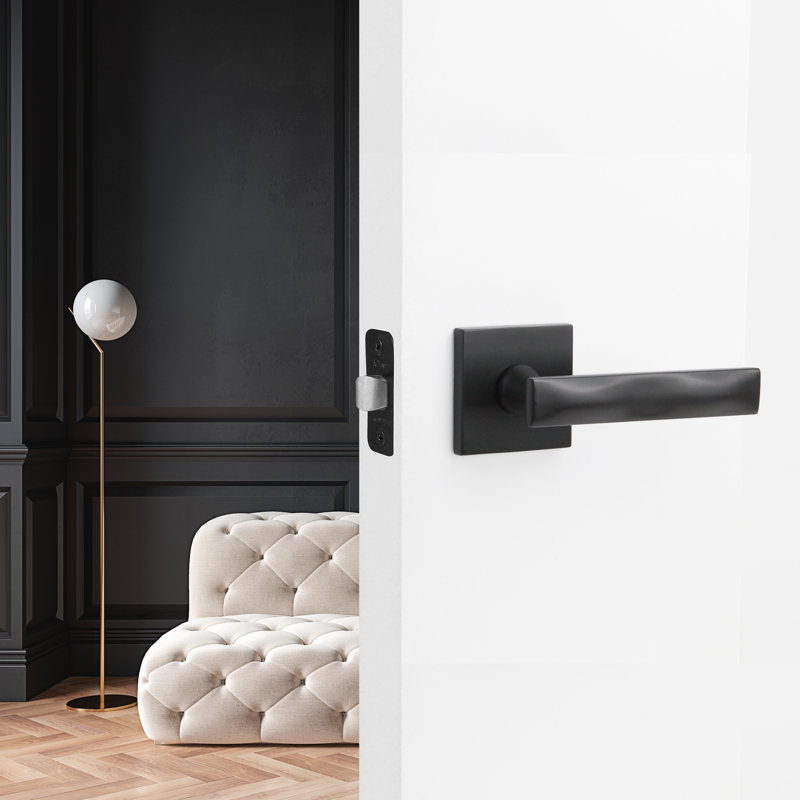 Levier de porte moderne noir Essex, Noir mat, Gauche, Mannequin