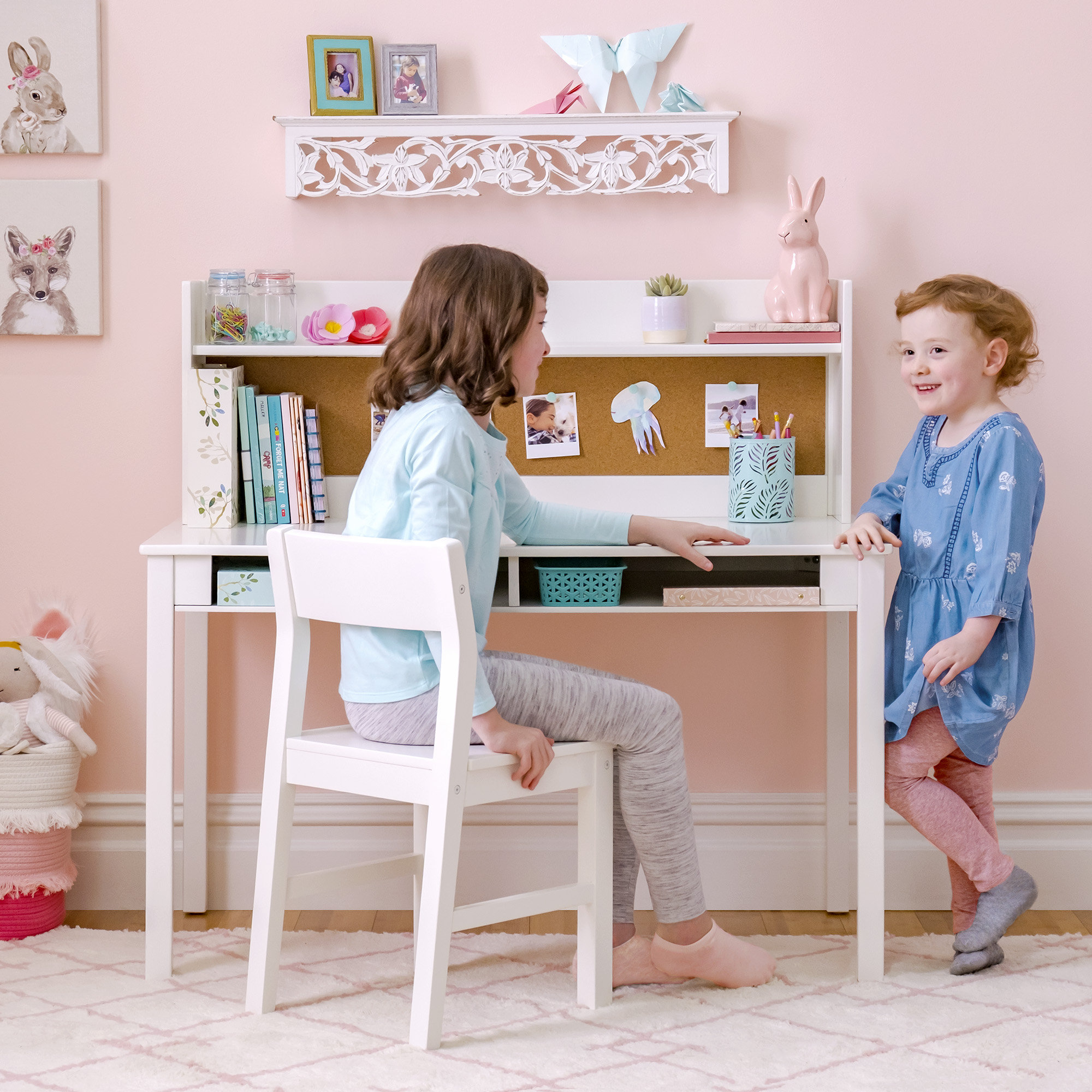Martha Stewart Kids' Desk with Hutch and Chair - Creamy White, image size:2000x2000
