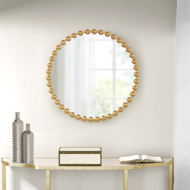 Marlowe Beaded Round Wall Mirror, 36" x 36", Gold