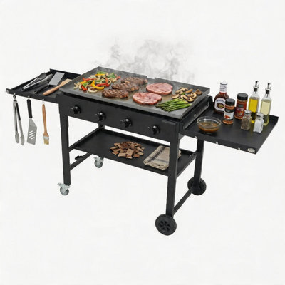 36 Inch Flat Top Gas Grill, 4-Burner Propane Griddle – 60,000 BTU with Wheels & Foldable Shelves for Outdoor BBQ