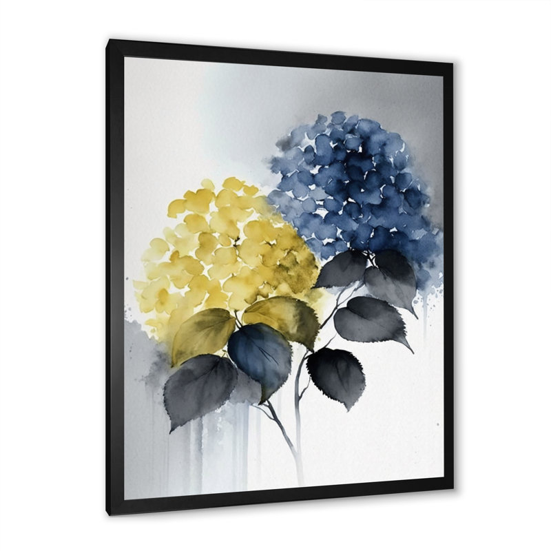 «Yellow Hydrangea Blooms - Hydrangea», reproduction sur toile encadrée, Cadre photo noir, H 44 po x l 34 po