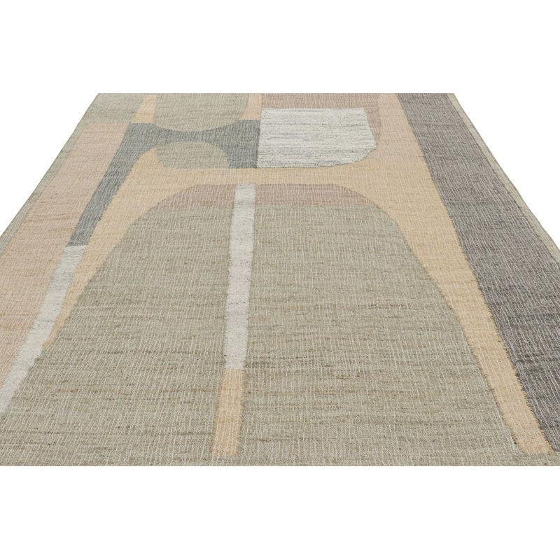 Rug & Kilim’S Flatweave Rug In Beige With Brown, Gray & Green Geometric Patterns, Rectangle 8' x 10'