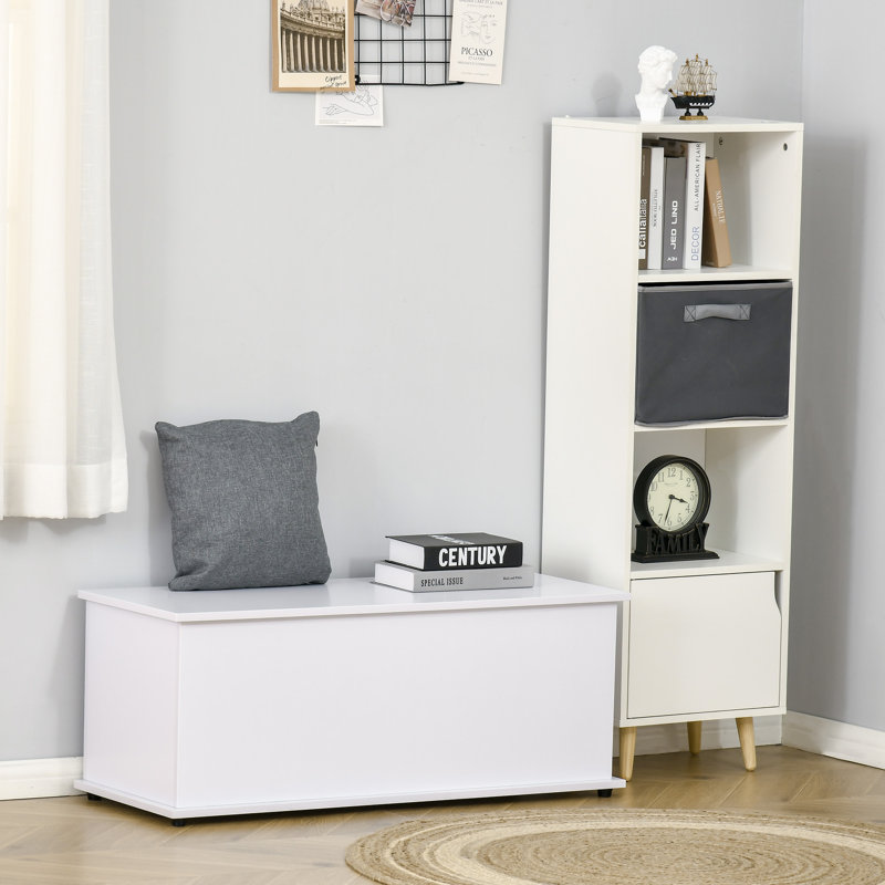 Coffre de rangement avec couvercle relevable avec 2 charnières de sécurité et couvercle à charnière, Blanc