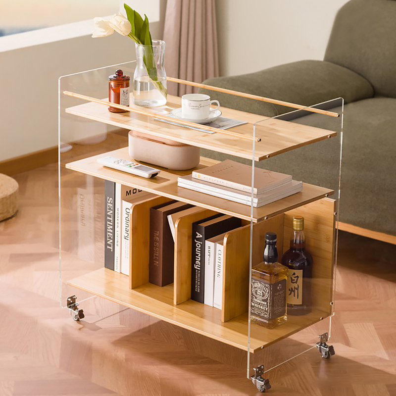 Table d'appoint d'appoint avec base en bambou, Brun clair