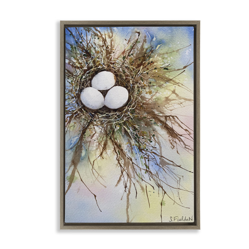 Cadre flottant Modern Watercolor Bird Nest, design par Stephanie Fielden, H 25 po x l 17 po, Cadre flottant orme Montalcino