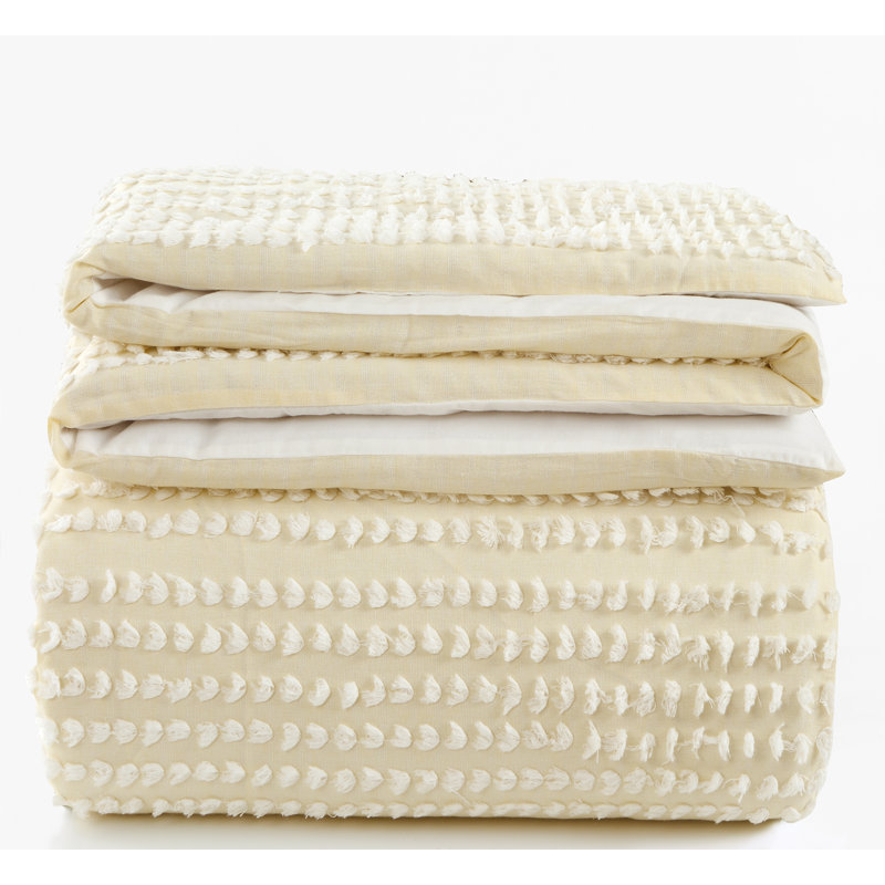 Ensemble 100% coton Blinn, Jaune, Housse de couette pour grand lit et 2 taies décor
