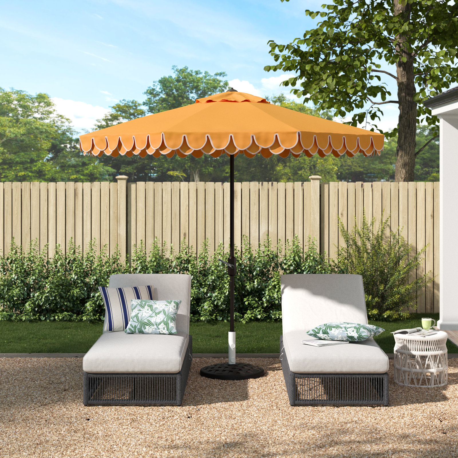Iago 9' Market Umbrella, Yellow/White, Brown