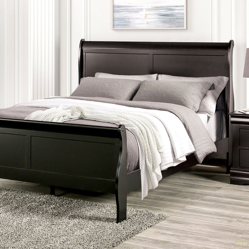 Pieds de lit en bois pleine grandeur style lit de style Louis Phillipe, Lit double, Noir