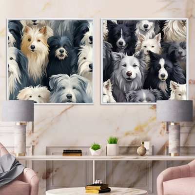 Shaggy Sheepdog Pattern For Kids Bedroom - Animals Dog Square Collage Set Of 2
