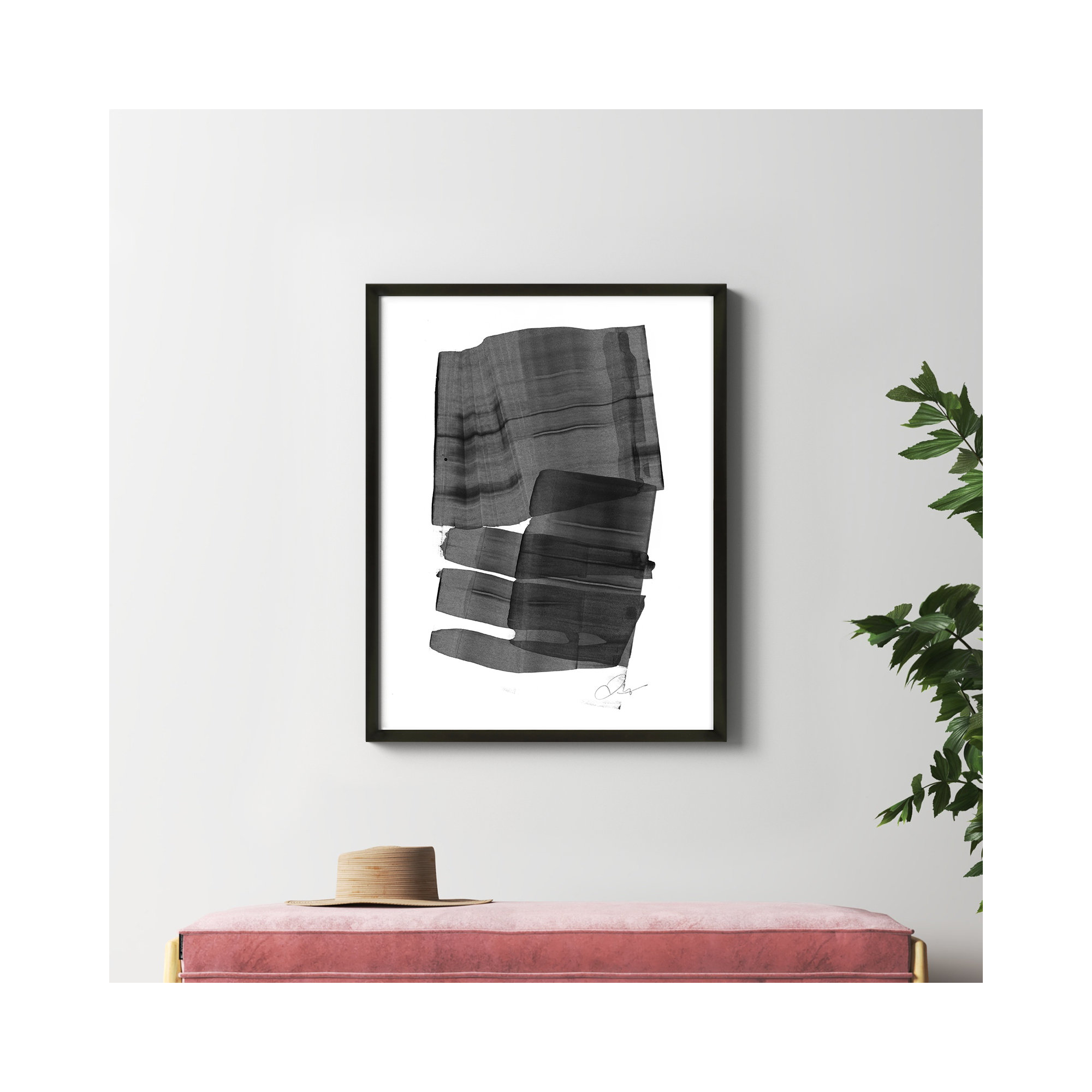 Brushstroke 5 by Jacques Pilon, 38" H x 30" W x 1.25" D, Black
