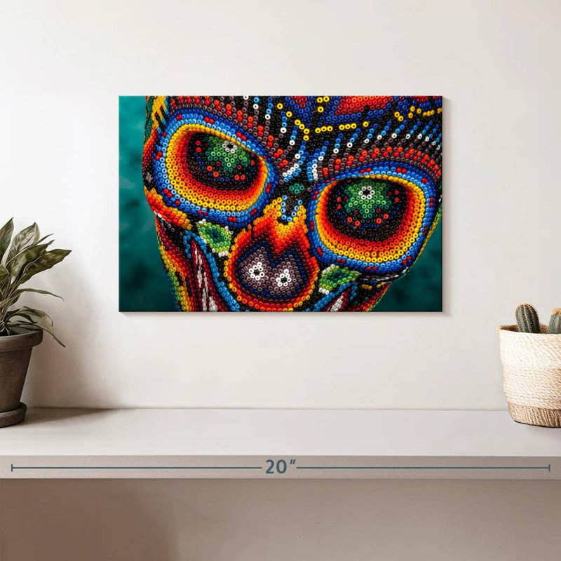Senne Huichol Bead Skull, 8" H x 12" W