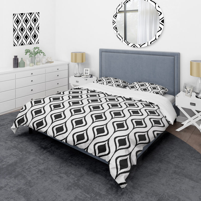 Motif noir et blanc - Ensemble de housse de couette abstrait - Polyester en microfibre