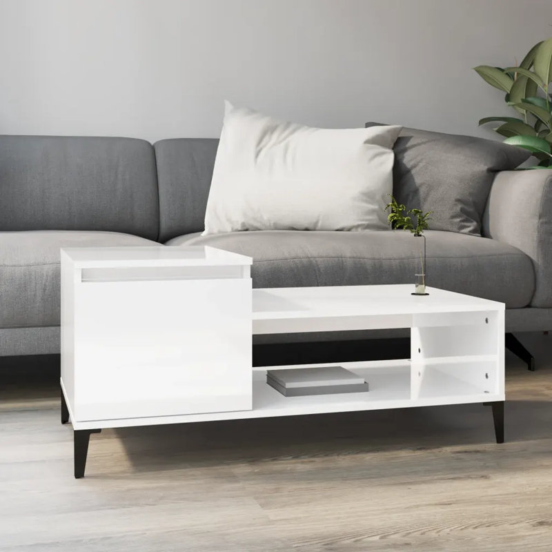 Four Leg Coffee Table with Storage, High Gloss White