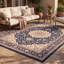 Tapis traditionnel persan avec médaillon, style Pasture, bleu marine, ivoire, or, vert et rose, lavable à la machine, antidérapant, à poils courts, pour l'intérieur et l'extérieur, adapté aux animaux domestiques, idéal pour le salon, la chambre, la salle à manger, l'entrée, le couloir ou le bureau.-565084211