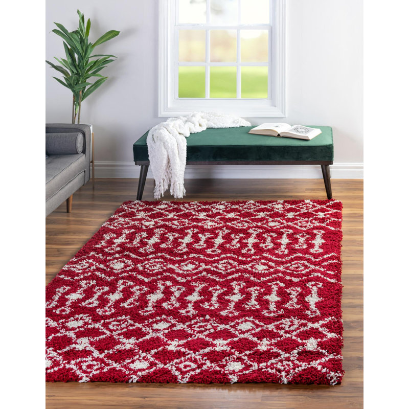 Tapis à poil long à motif treillis marocain Griego, Rectangle 4 pi 1 po x 6 pi 1 po