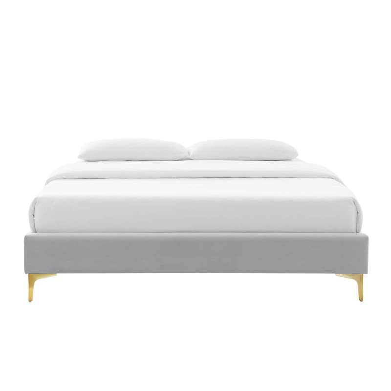 Sutton Performance Velvet Bed Frame, Light Grey Velvet, Queen
