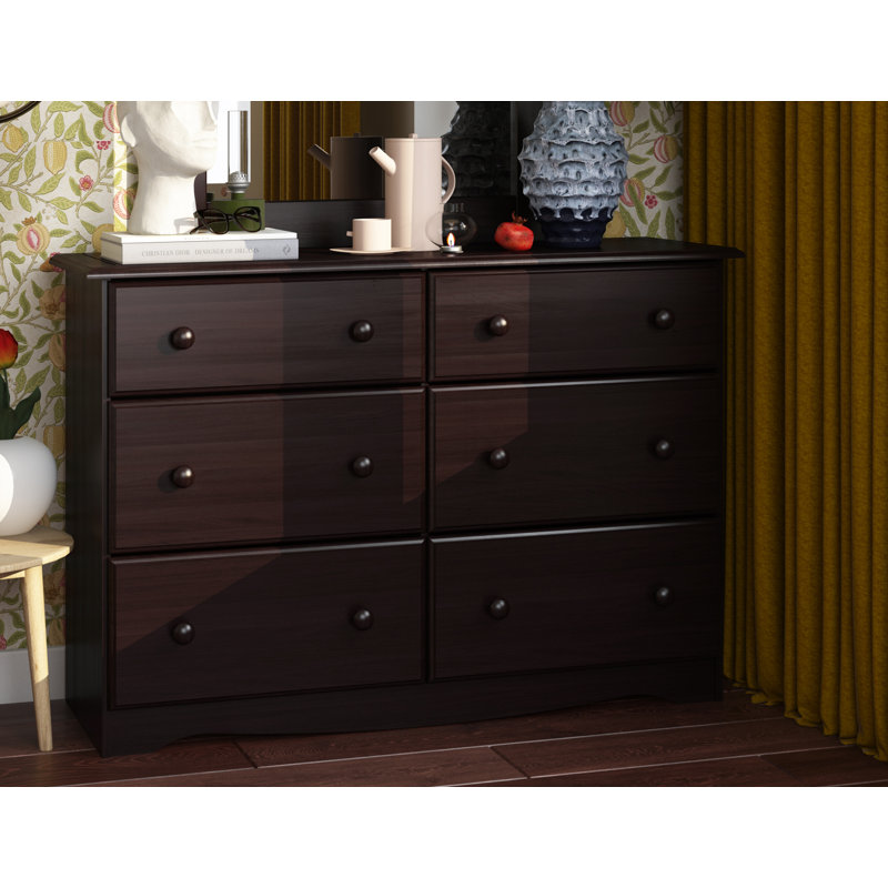 Genai 100% Solid Wood 6-Drawer Double Dresser, Java