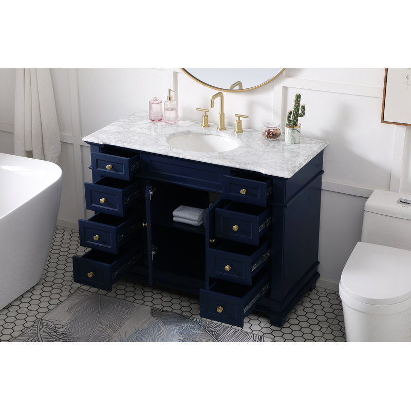 Lydie 48'' Single Bathroom Vanity with Marble Top, Blue
