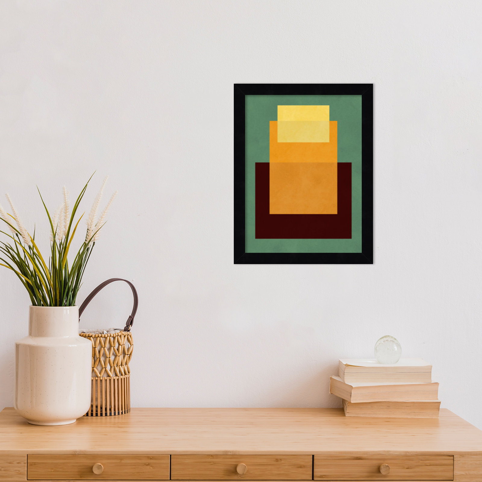 Overlapping Geometry 10 Print, Green/Orange, 13" H x 10" W, Black
