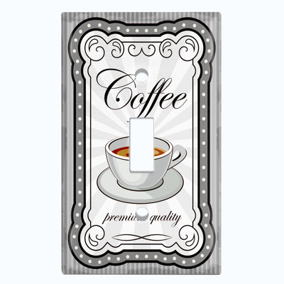 Coffee Cup Gray Frame Premium Quality 1 - Gang Toggle Light Switch Standard Wall Plate