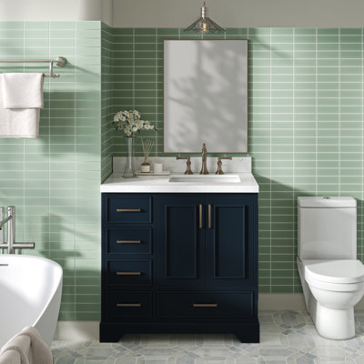 36.25'' Single Bathroom Vanity with Carrara Quartz Top