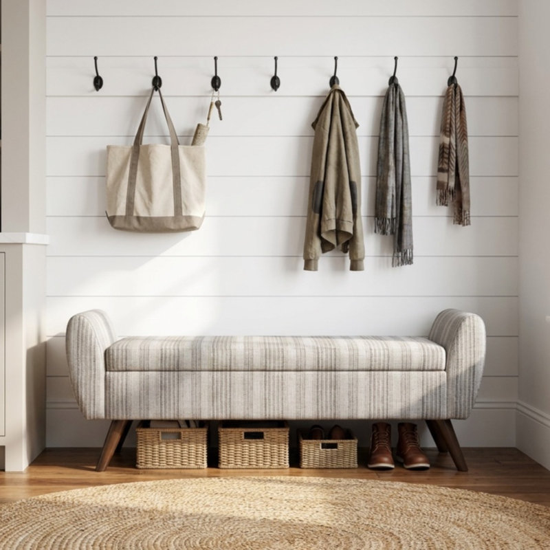 Banc de rangement rembourré Amsi, Gray Stripe