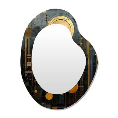 Golden Moon Art Nouveau Collage - Geometric Unique Shape Decorative Mirror, Modern Asymmetrical Wall Mirror, Printed Metal Art