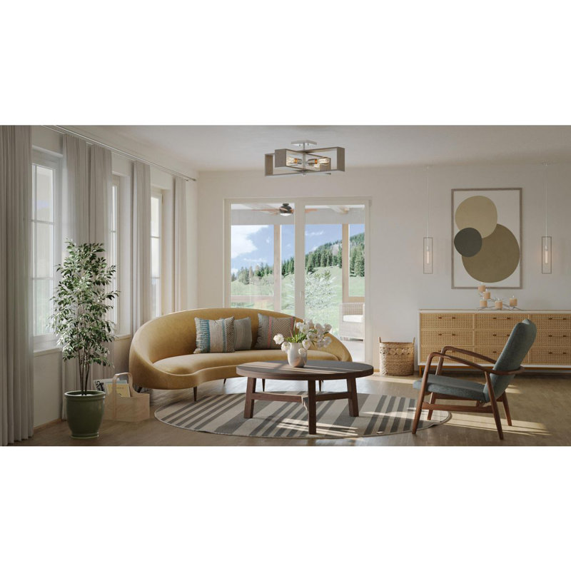 Boundary Brushed Nickel and Oak 4-Light Flush Mount