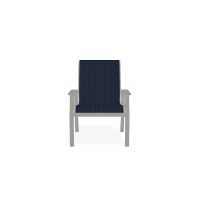 Belle Isle Sling Aluminum Frame Dining Height Arm Chair with Marine Grade Polymer Arm Accent
