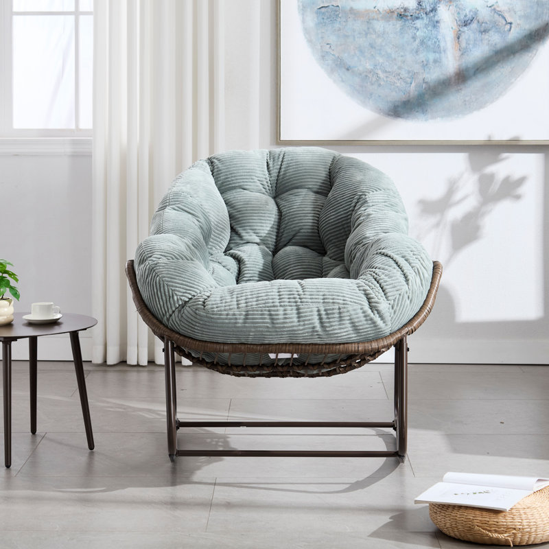 Chaise berçante en osier avec structure en métal, Velours côtelé vert