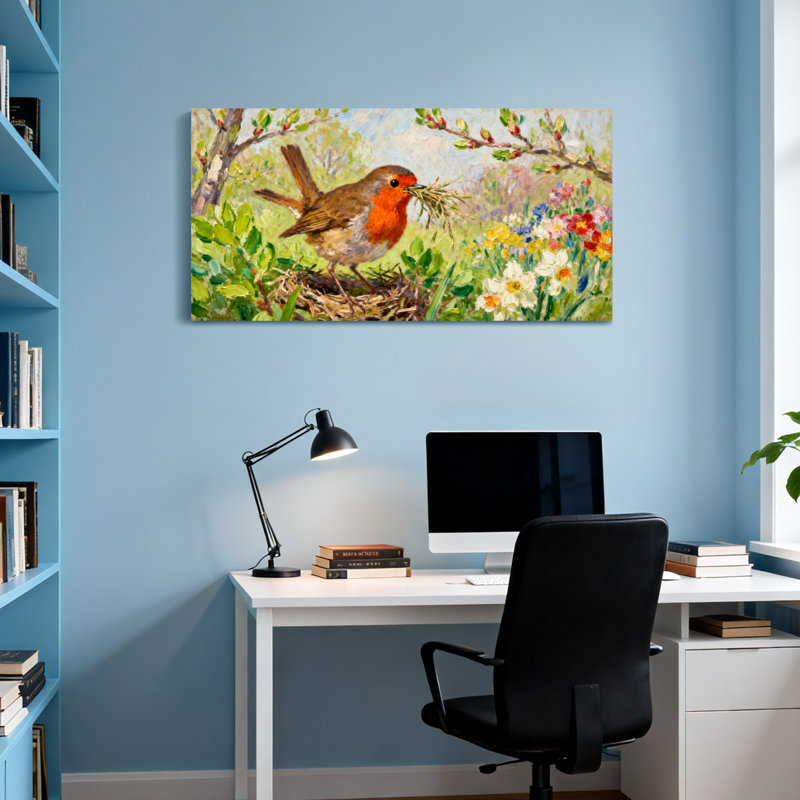 Animaux avec nid dans un jardin printanier, H 28 po x l 58 po
