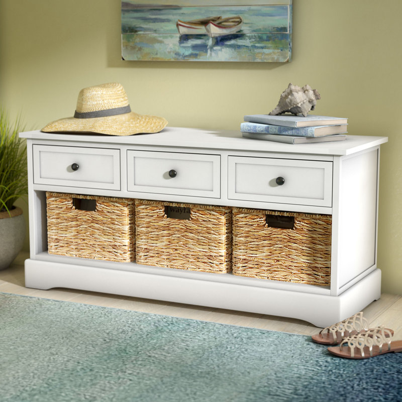 Clevedon Storage Bench, Distressed Cream