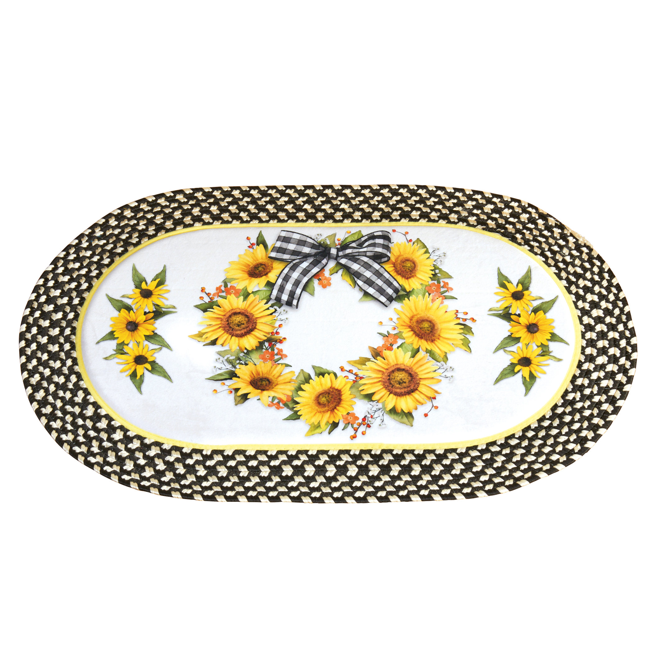 Rosalind Wheeler Chali Sunflower Wreath Gingham Border Farmhouse
