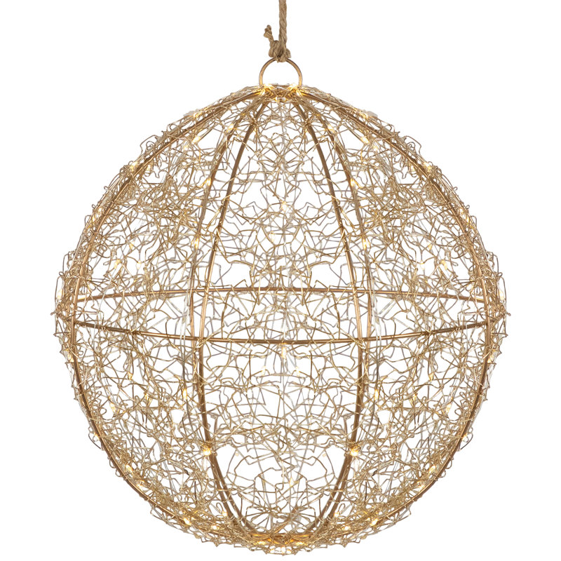 12" Gold Wire Ball with LED Twinkle Lights