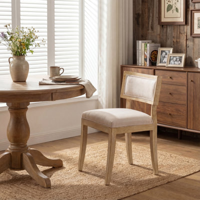 Single Modern Upholstered Linen Beige Dining Chair with 5.12" Thick Seat Cushion, Fully Assembled