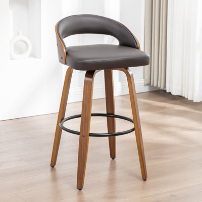 Modern Swivel Upholstered Counter Stool With 360° Swivel, Barrel Seat & Curved Backrest