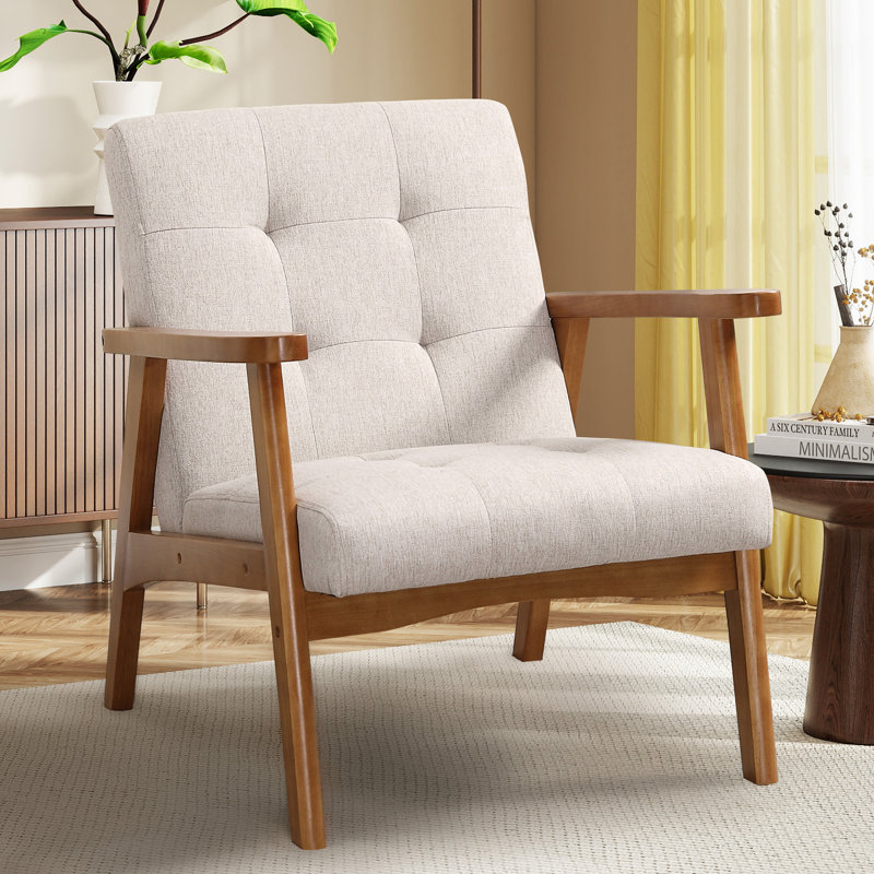 66 cm Wide Modern Design Tufted Accent Armchair with Solid Wood Frame (Set of 2), Beige Linen