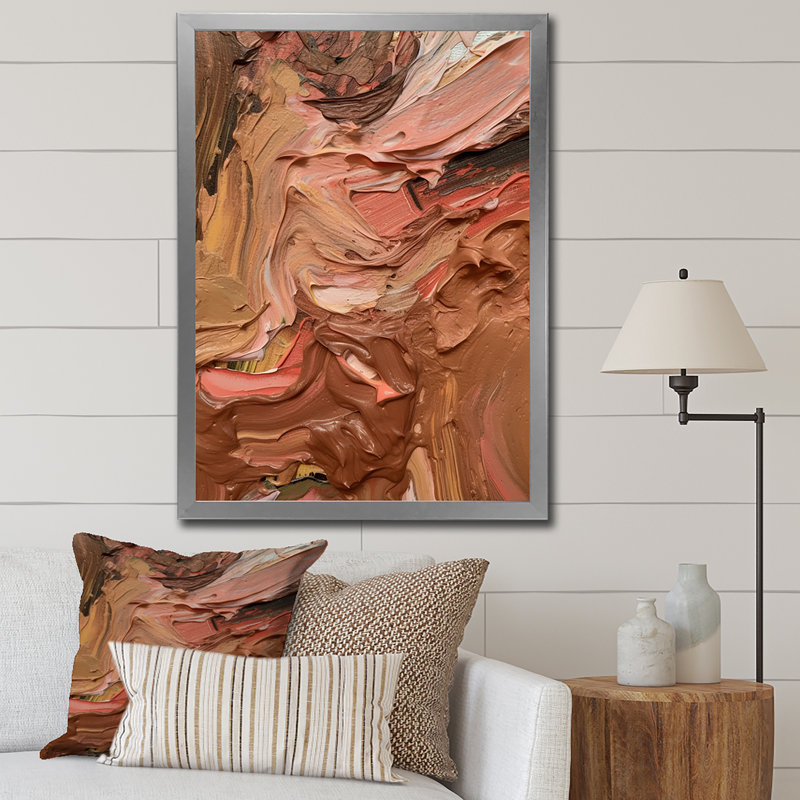 «Chocolate Bliss», peinture abstraite I - reproduction sur toile, H 20 po x l 12 po x P 1 po, Cadre simple argenté